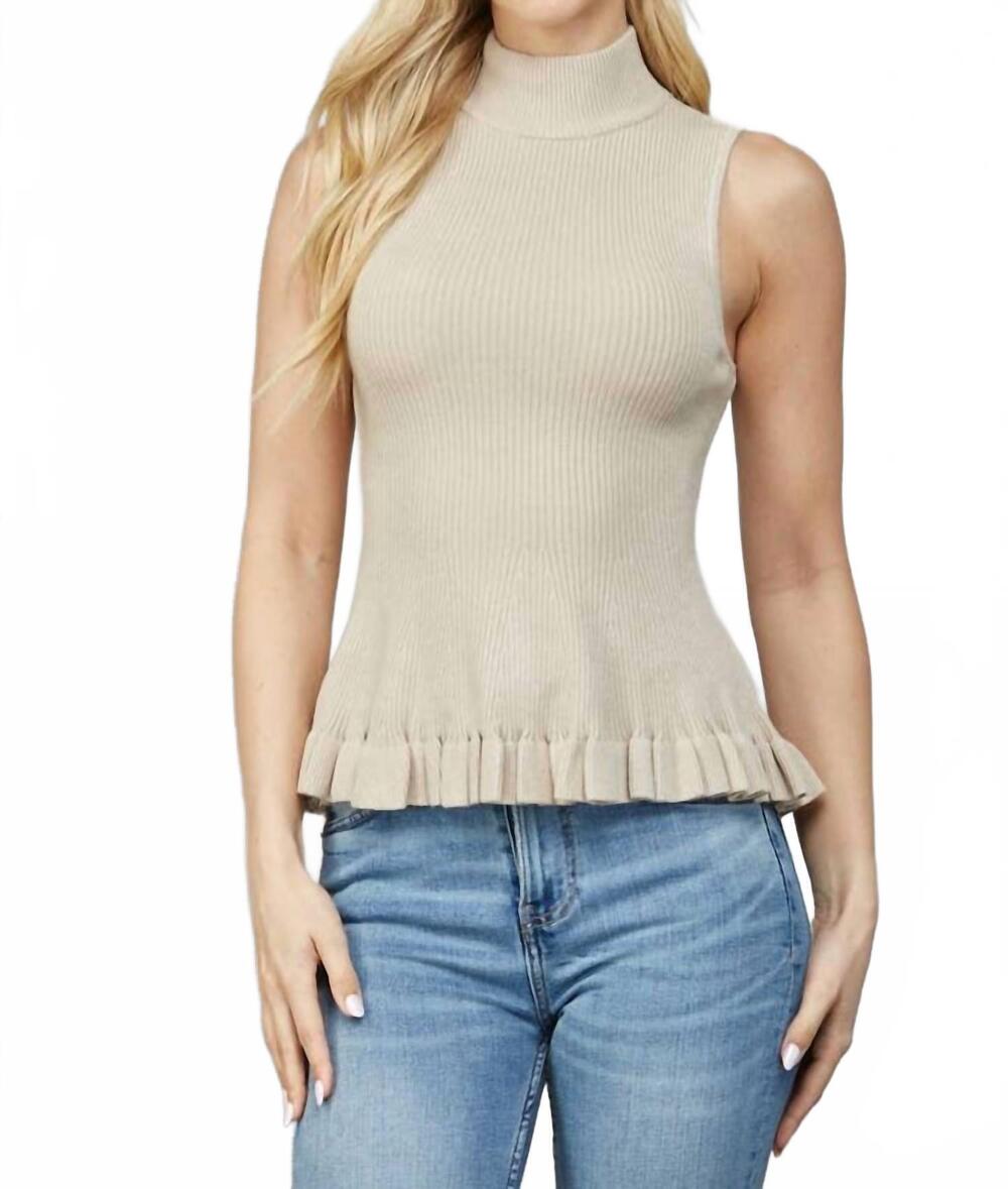NEW FATE mock neck peplum sweater in taupe